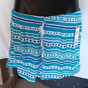 Esti Couture Shorts, striped & hearts, blue & white, Size M, 15" waist flat